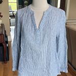 Old Navy  Shirt Linen Cotton Blue White Stripe Photo 0