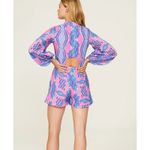 Kahindo Romper Womens‎ Medium Blue Pink Printed Kisumu V Neck Cotton Photo 2