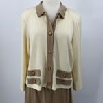Vintage Mita 2 Piece Knit Cardigan & Skirt Set Matching Cream Tan Womens 18 Photo 4