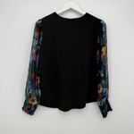 Chico's  Black Cotton Multicolor Floral Sheer Sleeves Long Sleeve Top Size 1 (S) Photo 7