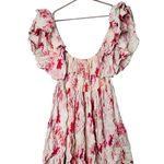 Misa Dina Pink Abstract Rose Floral Off Shoulder Mini Dress Size Extra Small Photo 3