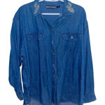 Cherokee  Denim Shirt Women's 2XL Blue Long Sleeve‎ Button Up Embellished Collar Photo 0