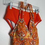 Cupshe NWT  Floral‎ V-Neck Tankini Top & Standard Bottoms Set Orange Medium Photo 3