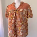 Faith and joy  Orange Floral Print Short Sleeve Blouse Photo 1