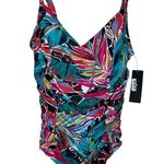 Aqua Green  Sz L Floral Swimsuit One Piece Hawaiian Tropical Print Photo 1