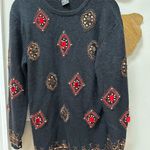 Vintage Women's Black Copper Beaded Jewel Pullover Sweater Silk Angora M Size M Photo 0