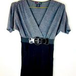 Delirious Gray Black Belted Short Sleeve Mini Dress Small 31” Length Stretchy Photo 4