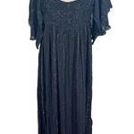 Farm Rio Anthropologie  Luiza Metallic Crochet Flutter Sleeve Maxi Dress Black Photo 4