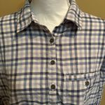 The North Face Women's X-large Blue White Plaid Four Button Long Sleeve Shirt Photo 3