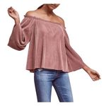 Deletta  Anthropologie Vascanes Plisse Pink Off The Shoulder Pleated Blouse SMALL Photo 0