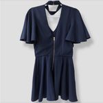 Gianni Bini  nwt Navy Pleated Romper size large V-Neck Flutter Sleeves Photo 2