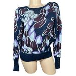 Ann Taylor NEW Dark Floral Sweater Button Detail on Sleeves Blue Purple Size XS Photo 0