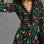 Anthropologie By  Lacy V-Neck Mini Dress Floral Black Long Sleeve Size 2 Photo 0