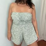 Strapless Floral Green Print Playsuit Strapless Short
Romper size XL White Photo 0