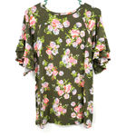Matilda Jane  size‎ Medium green pink floral short sleeve top tee flutter sleeve Photo 1