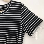 After Market New Lace Trim Short Sleeve Striped T-Shirt Black White Photo 8