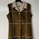 Vintage Lei Faux Suede Vest Large Brown Sheepskin Y2K Fringe Hem Button Front Photo 0
