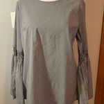 Solitaire  charcoal gray white striped bell‎ sleeve round neck top size S NWT Photo 0