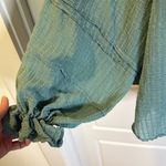 Free People  high neck woven blouse in turquoise blue large Photo 7