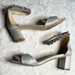 Badgley Mischka  Silver Glitter Rhinestone Embellished  Ankle Strap Block Heels Photo 0