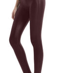 NWT Retro Gong Faux Leather High Rise Leggings Wine Red Large Photo 0