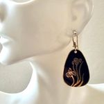 Laurel Burch Black Enamel Iris Drop Earrings Photo 2