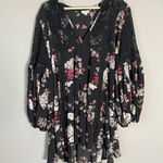 POL Women's Size Medium Floral Lace Details Boho Balloon Sleeve Black Mini Dress Photo 2