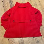 Carlisle  Vtg Heavy Ribbed Merino Wool Red Cowl Neck Button Zip Cardigan Jacket L Photo 9