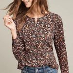 Anthropologie Maeve Orli Bibbed Button Down Floral Long Sleeve Blouse Size XS Red Photo 0