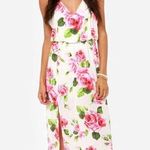 Anthropologie Lush Say No Amore Ivory Rose Floral Print Sleeveless T Back Tulip Hem Maxi Dress Photo 0