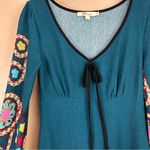 Aryeh Teal Retro Floral Knit Sweater Dress Small Colorful #festival Photo 1