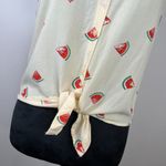 Japna  Novelty Watermelon Printed Tie Front Collared Tank Sz Small Photo 2