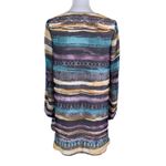 Lavender Brown  Abstract Stripe Swing Dress V Neck Long Sleeve Boho XS Photo 3