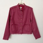 LOGO By Lori Goldstein [LOGO Lori Goldstein] Pink Tweed Gold Button Front Fray Hem Lady Jacket Size XS Photo 1