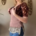 Say What? Say What? Brown Sequin Cropped Cardigan Photo 6