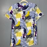 Chico's Chico’s Costa Collage Short Ruffle Sleeve Tunic Blouse Amparo Blue Pattern Med Photo 6