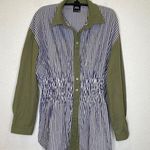 ZARA Striped Smocked Waist Button Down Long Sleeve Peplum Tunic Blouse EUC Sz M Photo 0