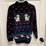 Vintage ADELE Cat Kitten Bow Mouse Heart Sweater 80s Cottagecore Sz LARGE Blue Photo 1