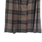Escada Brown Black Plaid Wool Pleated Leather Belt Midi Kilt Skirt Size 38/ US M Photo 3