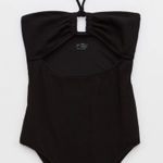 Aerie Black Textured Halter Cutout One Piece Swimsuit Real Good Size Small Photo 0