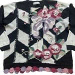 Rebecca Stone Vintage Floral Crochet Sweater Size Large Black Photo 3