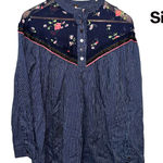 Free People  Women's Blouse Hearts And Colors Striped Navy And Floral Size S EUC Photo 0