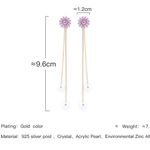 Daisy Flower Pearl Drop Stud Earrings Purple Photo 3