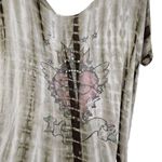 Piko  Tie-Dye Y2K Rhinestone Heart Print Top Womens Size S Oversized Green Boho Photo 4