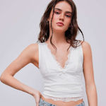 Cider Women's S Lace Tank Top Crop White Plunge Neck Y2K Coastal Romantic NWT Photo 0