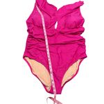 J. Crew Fuchsia Pink Ruched Ruffle V Neck Plunge One Piece Swimsuit SZ 20 Beach Photo 12