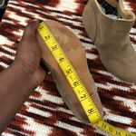 Tan khaki beige genuine leather suede ankle low top boots shoes wooden heel Photo 6