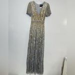 Mac Duggal 5538 Embellished V-Neck Butterfly Sleeve Column Platinum Gown, Size 4 Photo 2