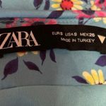 ZARA  Blue Floral High Waisted Fitted Stretch Ruched Ruffle Mini Skirt Size S Photo 3