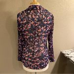 EXPRESS Sheer Floral Print Portofino Shirt Blue Pink Purple Small Photo 2